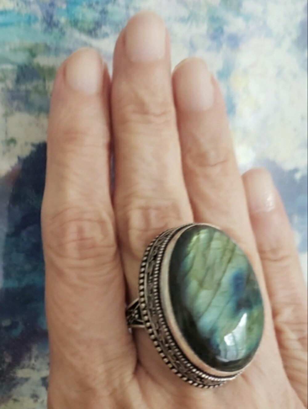 Genuine Natural Labradorite Gemstone Ring, NEW, Stamped Silver, Truly Unique
